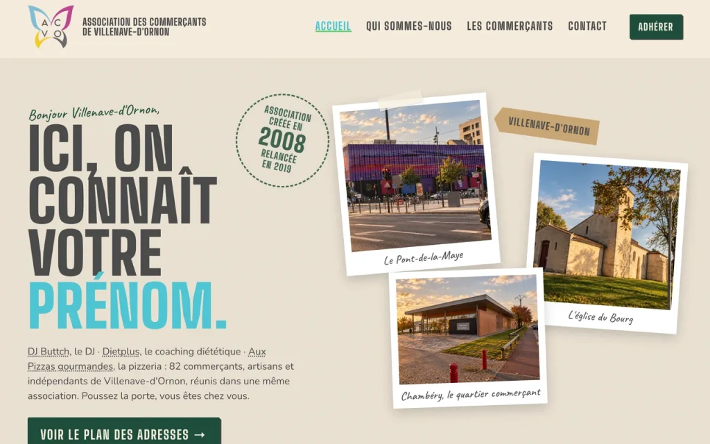 Accueil du site de l'association des commerçants de Villenave-d'Ornon (ACVO), réalisé par Station Tech
