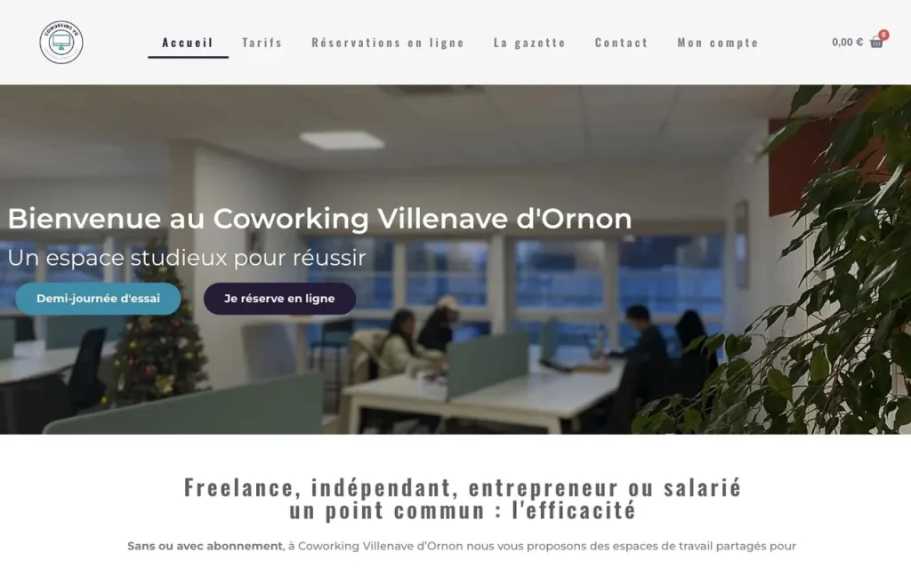Accueil du site du Coworking de Villenave-d'Ornon avec réservation en ligne, réalisé par Station Tech