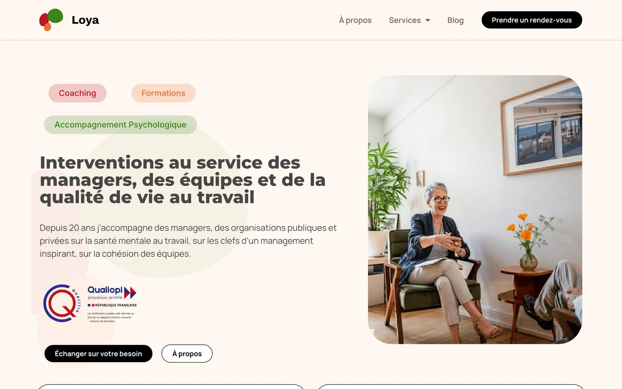 Accueil du site de Loya, psychologue, coach et formatrice, réalisé par Station Tech