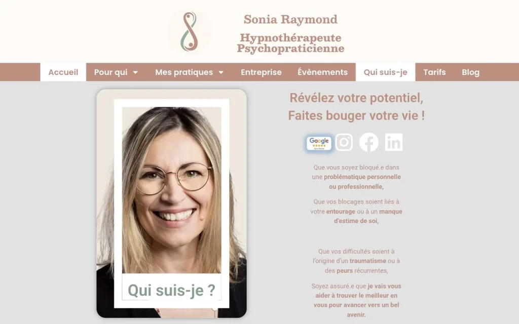Accueil du site de Sonia Raymond, hypnothérapeute et psychopraticienne, réalisé par Station Tech