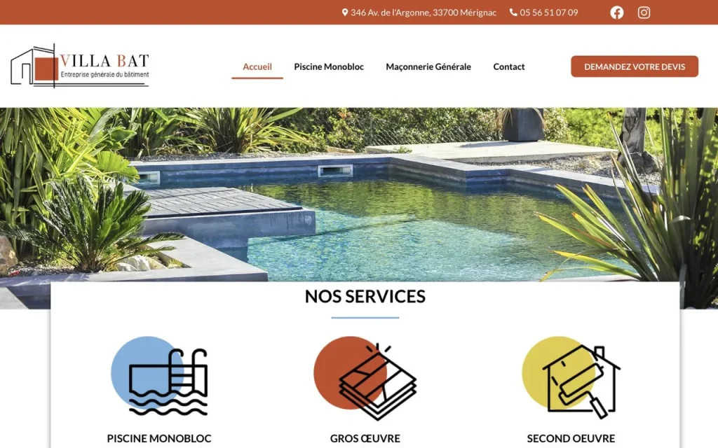 Accueil du site de Villabat, entreprise générale du bâtiment à Mérignac, réalisé par Station Tech