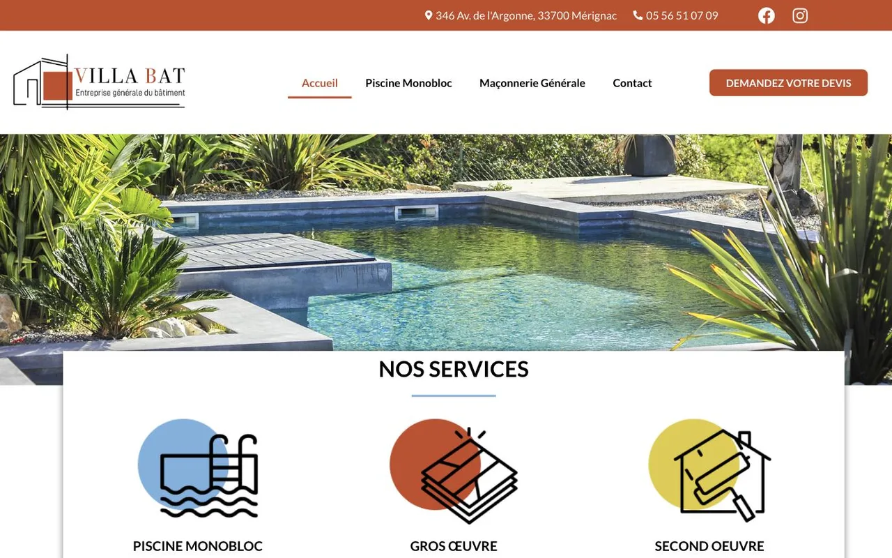 Accueil du site de Villabat, entreprise générale du bâtiment à Mérignac, réalisé par Station Tech